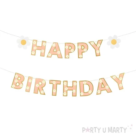 baner happy birthday stokrotki rozowy partydeco 2 m