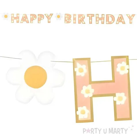 baner happy birthday stokrotki rozowy partydeco 2 m