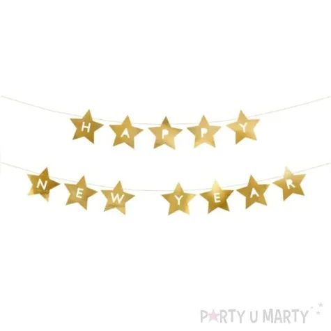 baner happy new year gwiazdki zloty partydeco 290 x 17 cm