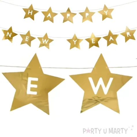 baner happy new year gwiazdki zloty partydeco 290 x 17 cm