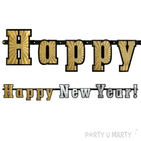 baner happy new year holograficzny partydeco 142 cm