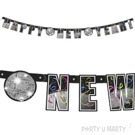 baner happy new year srebrny unique 152 cm