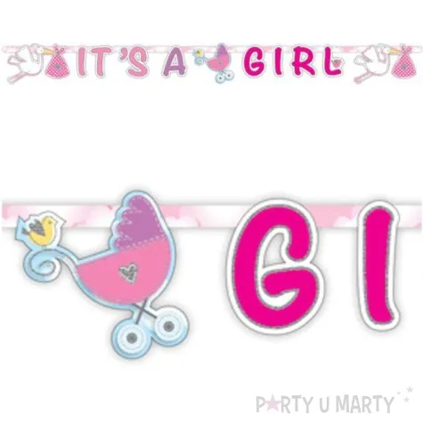 baner its a girl bociany i wozek rozowy folat 170 cm