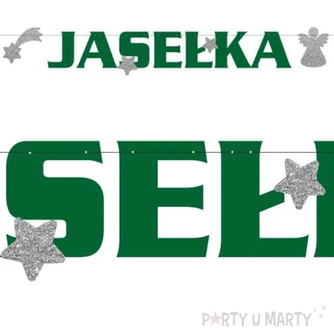 baner jaselka z brokatem zielono srebrny 175 cm