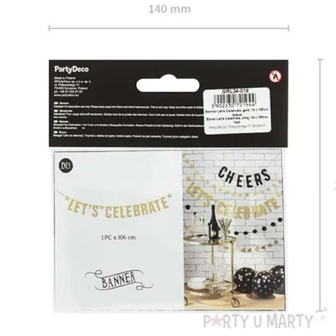 baner lets celebrate partydeco zloty 106 cm