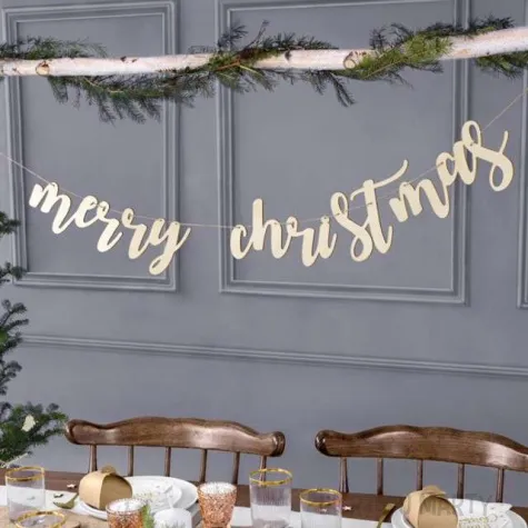 baner merry christmas drewniany partydeco 87 cm