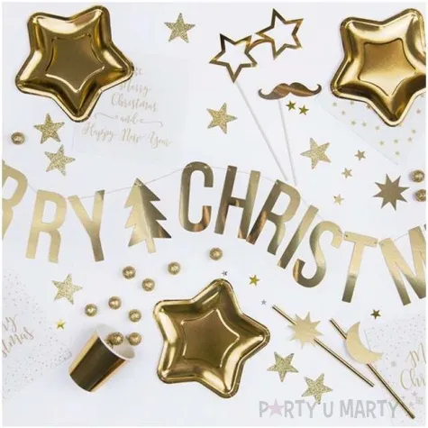 baner merry christmas zloty partydeco 150 cm
