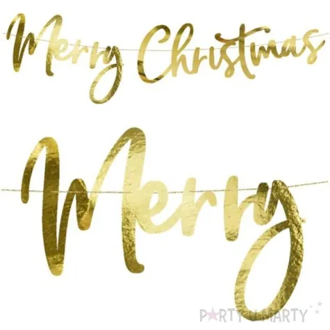 baner merry christmas zloty partydeco 83 cm