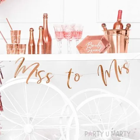 baner miss to mrs partydeco rozowo zloty 76 cm