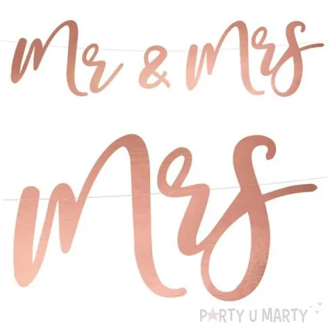baner mr mrs rozowe zloto partydeco 68 cm