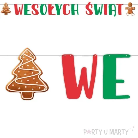 baner piernikowy czar wesolych swiat czerwono zielony 2 2 m