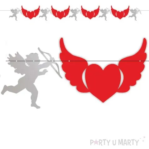 baner serca z amorem czerwono srebrny 2 2 m