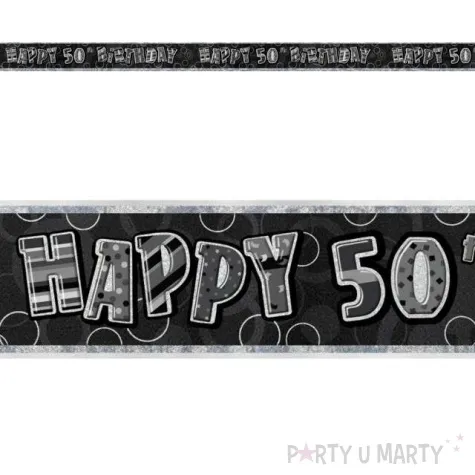 baner tasma urodziny 50 czarny glitz unique 365 cm