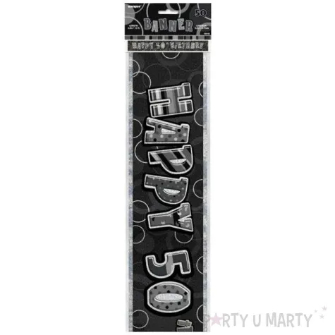 baner tasma urodziny 50 czarny glitz unique 365 cm