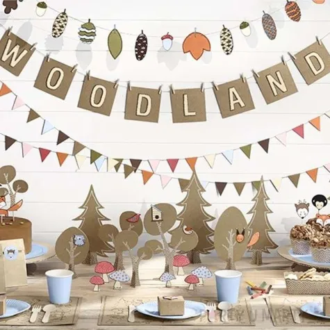 baner woodland szyszki i liscie partydeco 260 cm