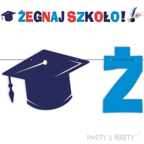 baner zegnaj szkolo biret mix z niebieskim 2 5 m