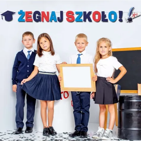 baner zegnaj szkolo biret mix z niebieskim 2 5 m