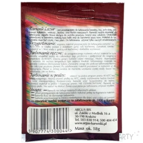 barwnik do tkanin lazur blekitny argus 18 g