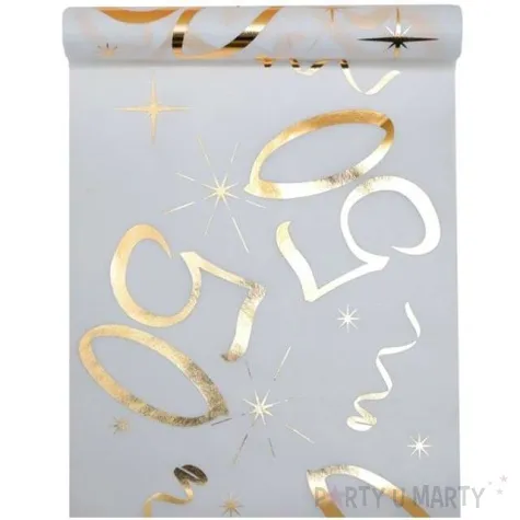 bieznik 50 urodziny zlote bialy santex 500 x 30 cm