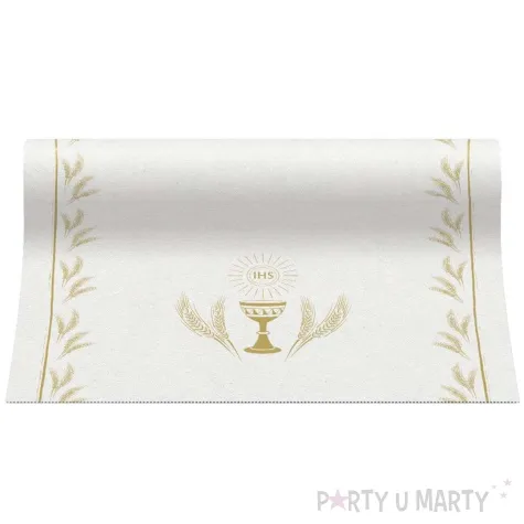 bieznik airlaid kielich z hostia bialo zloty paw 5 m 40 cm