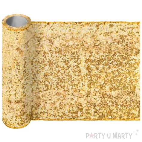 bieznik dekoracja na stol cekinowy siateczkowy zloty partydeco 500 x 30 cm