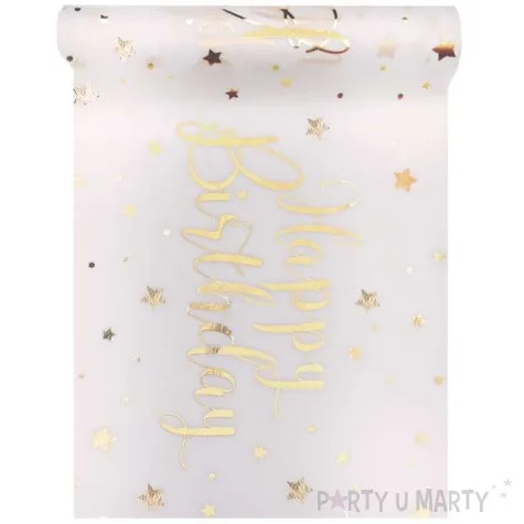 bieznik happy birthday bialo zloty santex 500 x 30 cm