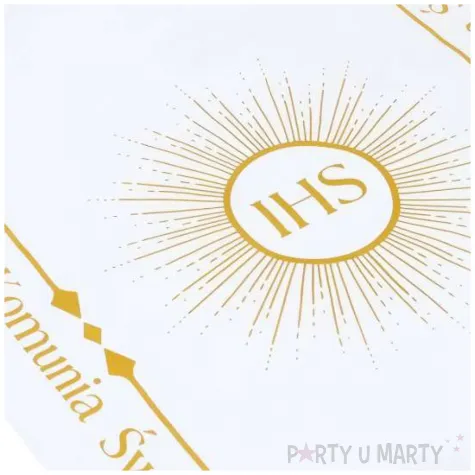 bieznik komunia swieta airlaid ihs z golebiami bialo zloty czakos 500 x 40 cm