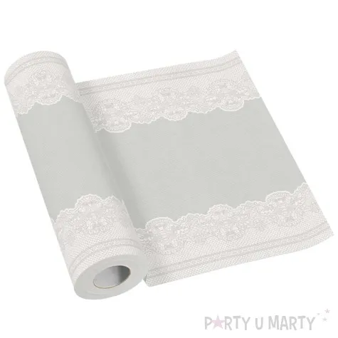 bieznik koronkowa ramka srebrny paw 40x2400cm