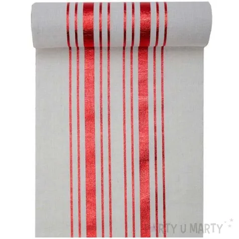 bieznik metaliczne paski czerwone bialy santex 300 x 28 cm