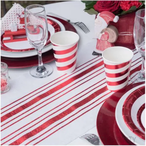 bieznik metaliczne paski czerwone bialy santex 300 x 28 cm