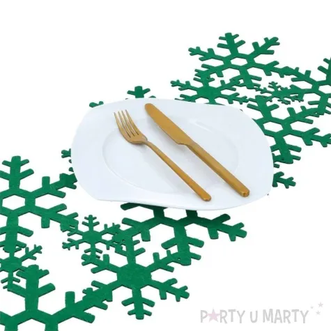 bieznik sniezynki platki sniegu zielony czakos 76 x 32 cm