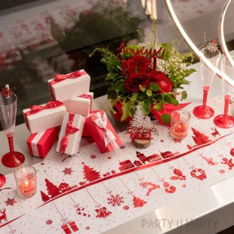 bieznik swiateczna wioska czerwony santex 500 x 30 cm