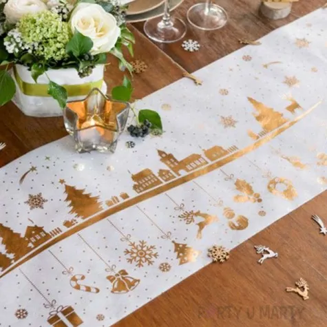 bieznik swiateczna wioska zloty santex 500 x 30 cm