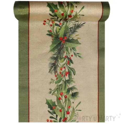 bieznik swiateczne galazki na oliwkowym tle santex 250 x 28 cm