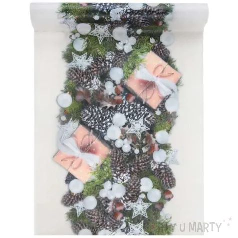 bieznik swiateczny stroik bialy santex 500 x 30 cm