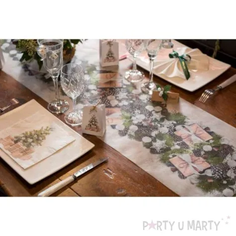 bieznik swiateczny stroik bialy santex 500 x 30 cm