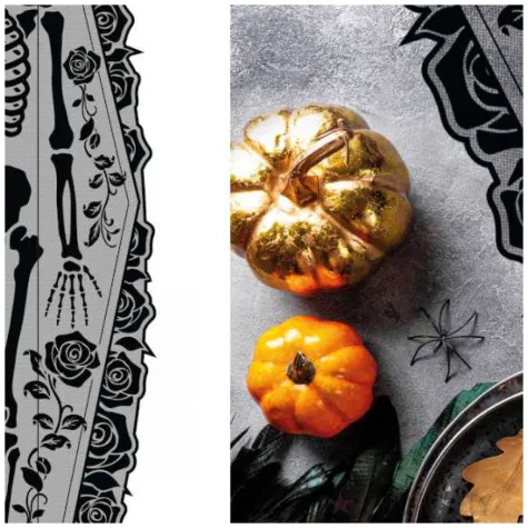 bieznik szkielet w trumnie halloween czarny guirca 183x60 cm