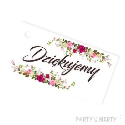 bileciki dziekujemy kwiatki biale 6x3 cm 10 szt