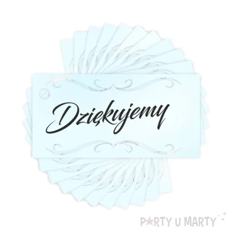 bileciki dziekujemy ornament niebieski perlowy 6x3 cm 10 szt