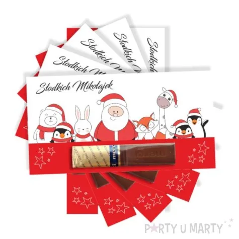bileciki merci na czekoladke mikolaj i zwierzatka 7x14 cm 5 szt