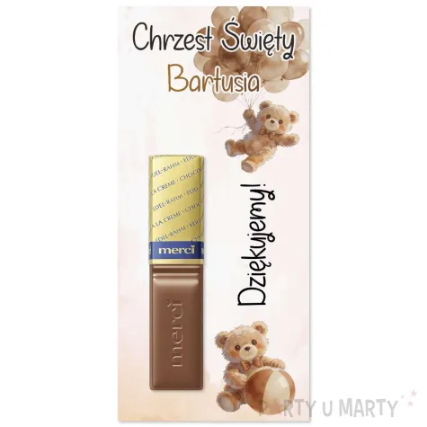 bileciki merci personalizowane podziekowania dla gosci na chrzest swiety bezowy mis x6