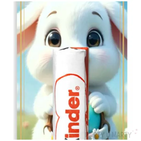 bileciki na czekoladki kinder bialy krolik i pisanki prezent na wielkanoc upominek na zajaca x5