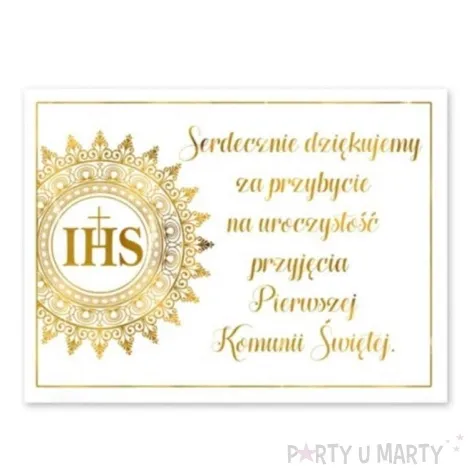 bileciki podziekowania dla gosci i komunia sw bialo zlote dekoracjepolska