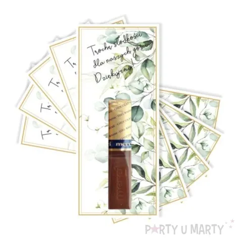 bileciki podziekowania merci troche slodkosci listki 6x14 cm 5 szt