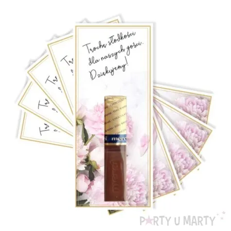 bileciki podziekowania merci troche slodkosci piwonie 6x14 cm 5 szt