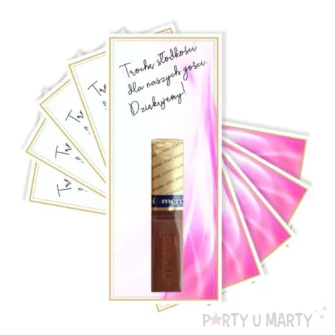 bileciki podziekowania merci troche slodkosci rozowe 6x14 cm 5 szt