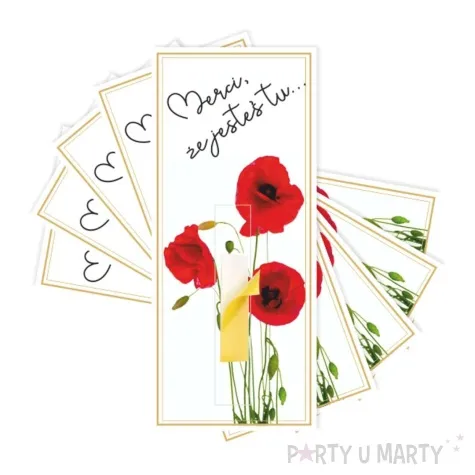 bileciki podziekowania merci ze jestes tu maki 6x14 cm 5 szt