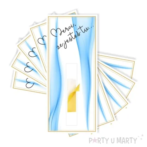 bileciki podziekowania merci ze jestes tu niebieskie 6x14 cm 5 szt