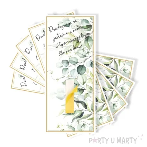 bileciki podziekowania merci ze jestescie z nami listki 6x14 cm 5 szt