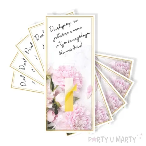 bileciki podziekowania merci ze jestescie z nami piwonie 6x14 cm 5 szt